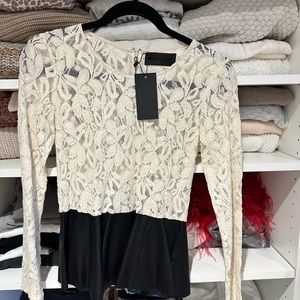 Revolve top! Sold out!! Blaque label - Ivory lace top / leather zip up blouse